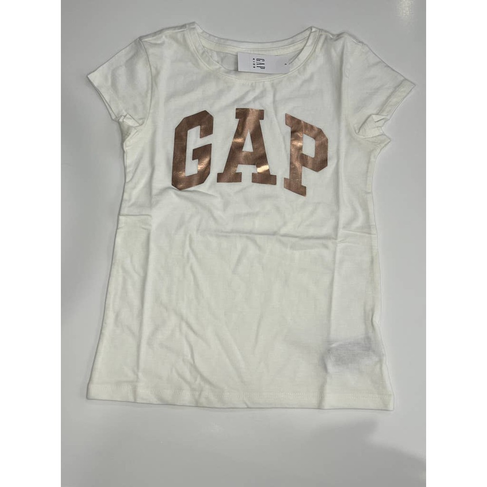 Gap Logo T Shirt Girls White and Gold Sz M NWT​​​